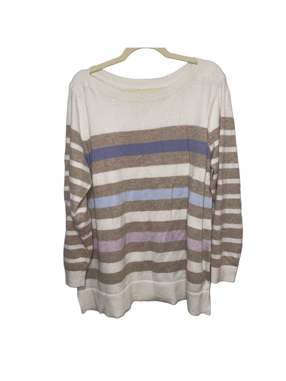 Loft Plus Womens 16/18 Striped Sweater Beige & Pastel Cotton/Polyester